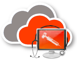 Picture of clouds and screen with stethoscope representing a cloud based anti-virus